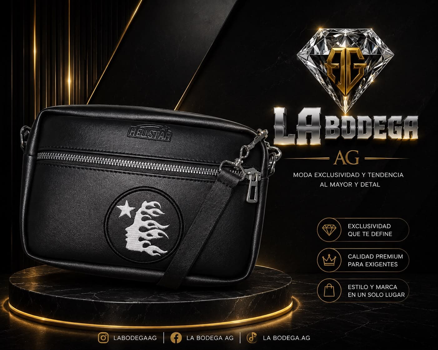 Bolso Bandolera Negro Emblema Blanco